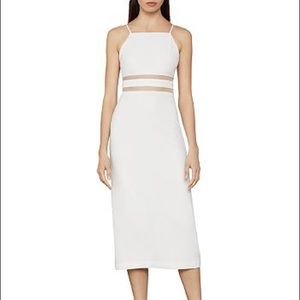 BCBG White Midi Dress with Sheer Waist Insets
